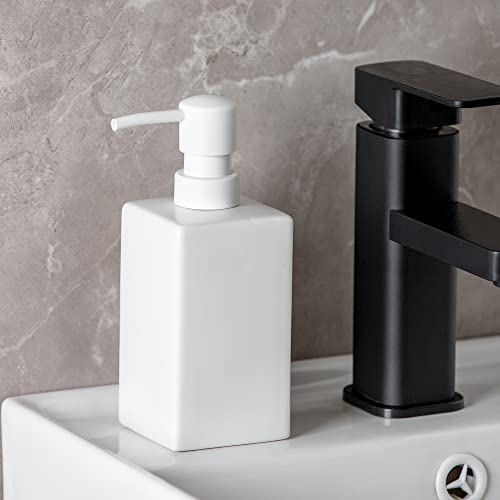 Square Matte White Soap Dispenser Ceramic Hand Soap and Lotion Dispenser for Bathroom Countertop,Dish Soap Dispenser for Kitchen-14oz.… - Image 4