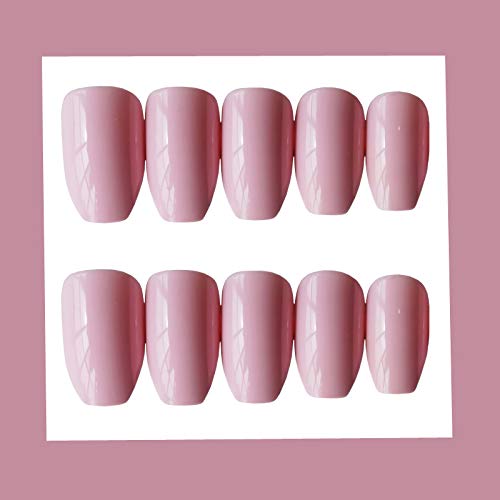MISUD Ballet Flake Nails 24pcs Light Pink Glossy Medium Press-on Artificial Ballerina False Nails Solid Color Acrylic Nails