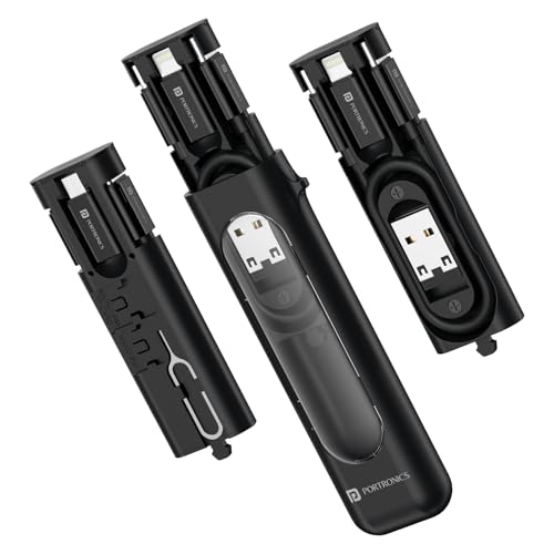 Image of Portronics Snapcase 4 60W Multifunctional Fast Charging Data Cable Transparent Kit, Conversion Set USB A & Type C to Male Micro /Type C /Lightning, Data Transfer, Sim Storage, Sim Eject Pin,Pocket Size
