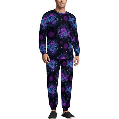 LITPUZC Fashion Two Piece Pajama Set Constellation Zodiac Sign Pisces Fish Pjs Sleepwear Soft Comfy Nightwear Casual Long Sleeve Lounge Wear (XS)