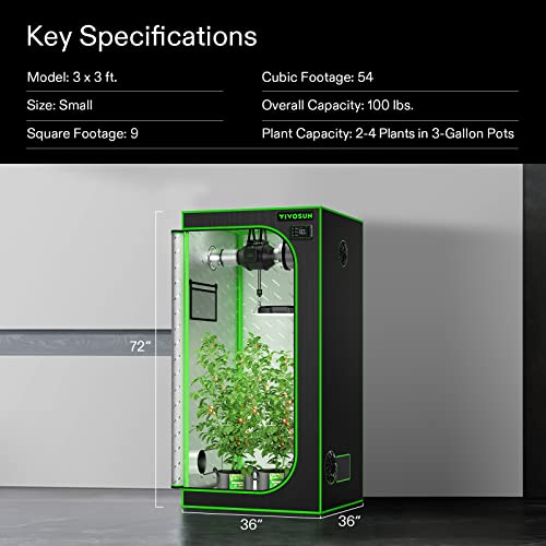 Vivosun S336 3X3 Grow Tent, 36"X36"X72" High Reflective Mylar With Observation Window And Floor Tray For Hydroponics Indoor Plant For Vs2000/Vs3000 #TOP7