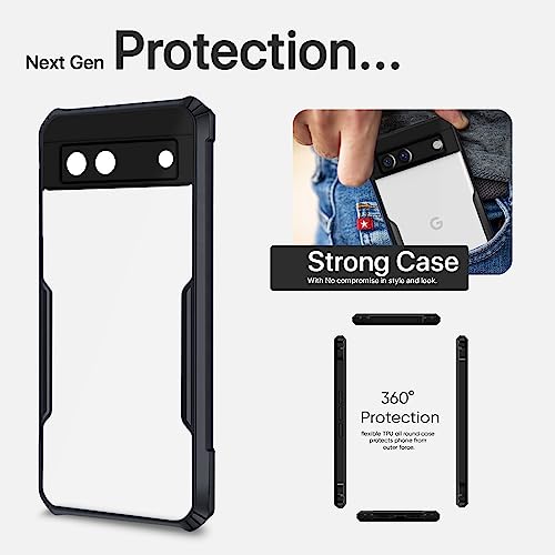 Image of Pikkme Back Cover for Google Pixel 7A | Ultra Hybrid Shockproof Case | Full Camera Protection | Raised Edges | Clear Transparent Bumper Case (Black)