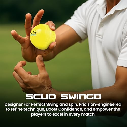 Image of SCUD Swingo Wind Ball for Cricket, Specially Designed for Swing, Dual-Surface Half-Dimple & Half-Smooth Design, PVC | 72.39mm Diameter,105g (Pack of 6pc Balls, Neon Yellow)