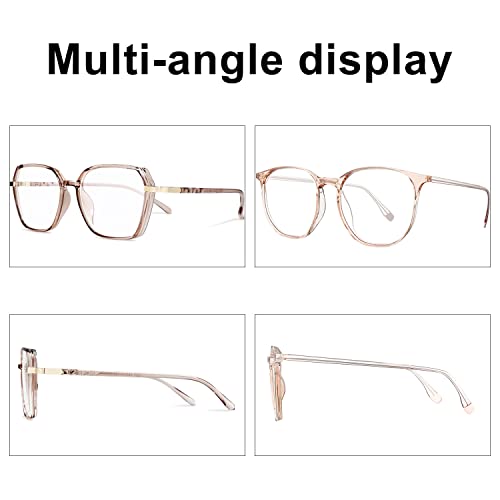 Image of ROCKNIGHT Hexagon Fashion Glasses for Women Blue Light Glasses for computer tablet phone digital screen purple+tea 2 packs