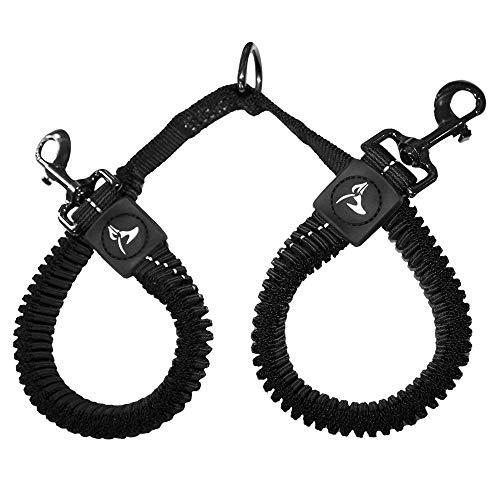 Kruz Double Dog Coupler - KZVX2-05L - Tangle Free Dog Walking and Training Dual Extension Coupler - Comfortable, Shock Absorbing - Reflective Bungee Coupler for Two Dogs - Gray - 1\" x 20\"