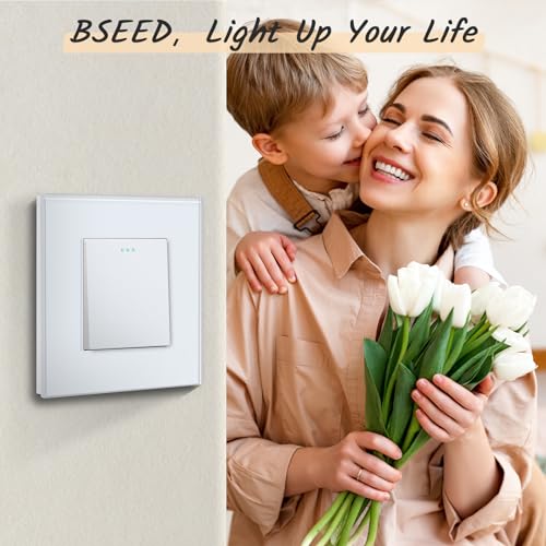 BSEED Electrical Wall Light Switch,Rocker Button wih LED Backlight,10A Toggle On/Off,Glass faceplate - Image 3