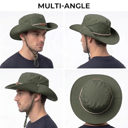 Image of Kraptick Wide Brim Sun Hat for Men - UV Protection Safari Cap for Trekking, Fishing, Hiking & Outdoor Adventures - Breathable Boonie Hat with Adjustable Chin Strap