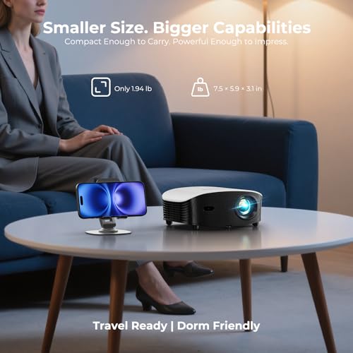 GooDee Smart Mini Projector with WiFi and Bluetooth - 1200 ANSI 4K Support, Compatible with Netflix/YouTube/Prime Video, AI Auto Focus & Keystone, Dolby Audio Home Theater Projector for Indoor/Outdoor - Thumbnail 7