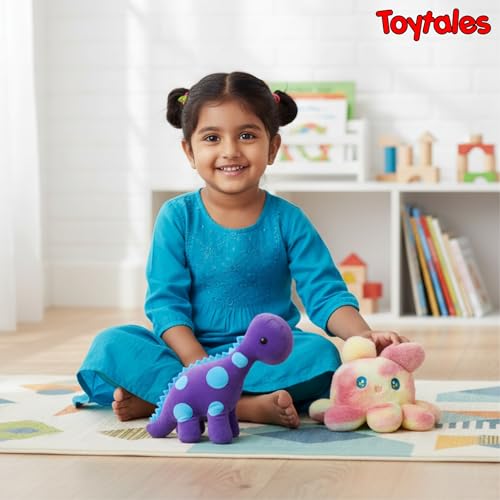 Image of TOYTALES Soft Toy Combo Pack Cute Purple Dinosaur & Rainbow Mimi Octopus Plush Toy for Kids (Pack of 2)