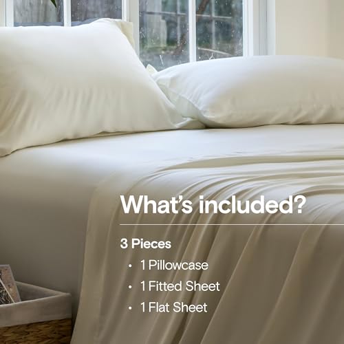 Image of DOZ Sheet Set, 100% Viscose derived from Bamboo, Organically Grown, Buttery Soft, Cooling Sheets, High GSM, Deep Pockets - 3 Piece - 1 Pillowcase 1 Fitted 1 Top Sheet (Ivory, Twin XL)