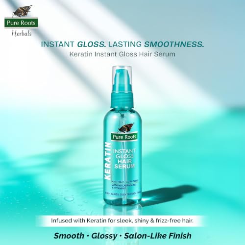 Image of Pure Roots Keratin Hair Serum 100ml (Pack of 3) for Protection and Shine, Dry, Flyaway & Frizzy Hair | Instant Shine & Smoothness | Regular Us | Soft & Silky Touch -Total - 300ml
