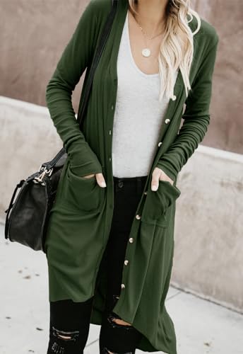 Image of Alaster Queen Women's Open Front Cardigan Button Down High Low Hem Knitted Cardigan Outwear with Pockets