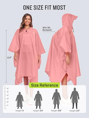 Image of SaphiRose Extra Thick Hooded Rain Poncho Double Layer Waterproof Raincoat Jacket for Men Women Adults