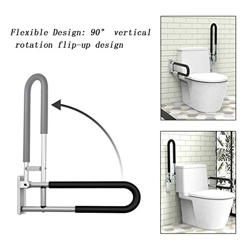 Flyskip Toilet Grab Bar,Fold Down Grab Bar Support, 24Inch Flip-Up Handicap Grab Bar Rail, Wall Mounted Bathroom Shower Safety Support Bar, Non Slip Hand Grips For Disabled Elderly Pregnant Woman #TOP2
