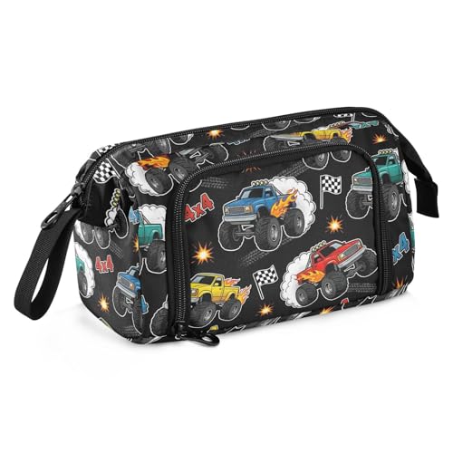 Image of Monster Truck Black Print Pencil Case Pouch Big Capacity Pencil Bag Box Organizer Pen Case with Compartmens Stationery Organizer for Girls Boys Women School College Office