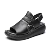 Women's Hook Loop Slingback Wedge Platform Sandals,Comfortable Soft Leather Roman Sandals Casual Peep Toe Slip on Walking Heeled Sandals