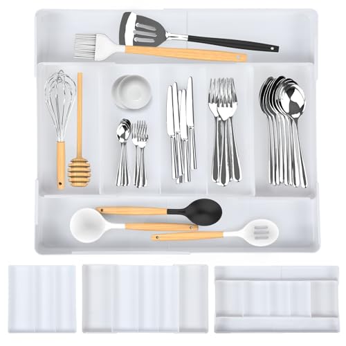 Cuberteros Para Cajon Cocina,Organizador Cubiertos para Cajon Organizador de Cubiertos con Ajustable Compartimentos,Bandeja Extensible Organizador Cajones para Cucharas,Tenedores,Cuchillos