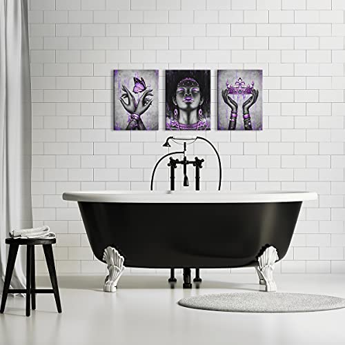 Kalormore Fashion African American Woman Painting Giclee Canvas Prints Elegant Black Girl With Purple Accessories Picture Poster Gallery Wrapped Artwork For Bedroom Makeup Room Decoration #TOP2