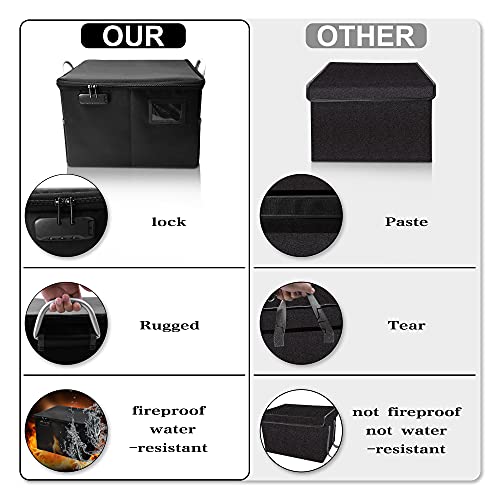 Fireproof Box With Lock, File Organizer With Handle And Zipper, Waterproof Fire Proof Collapsible Document Storage Filing Box For Hanging Letter, Legal Documents, Protect Important Documents - Black #TOP3