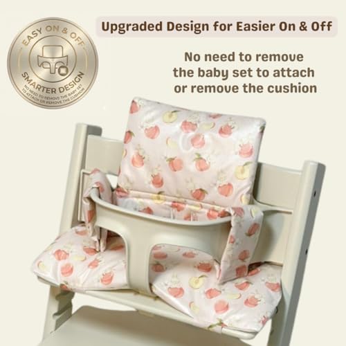 Image of Waterproof & Compatible Stokke Tripp Trapp Cushion Set - Easy to Clean - Made Fabric from Korea - 100% Cotton Stokke Tripp Trapp High Chair Cushion Set (Peach Bunny)