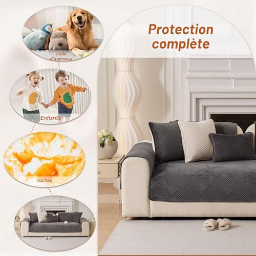 Housse Canapé Flanelle Extensible Antidérapante QHAIYYBF