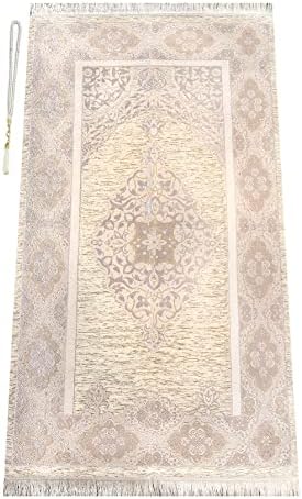 Muslim Prayer Rug with Prayer Beads Gift | Janamaz | Sajjadah | Soft Islamic Prayer Rug | Islamic Gifts | Prayer Carpet Mat, Chenille Fabric, Green