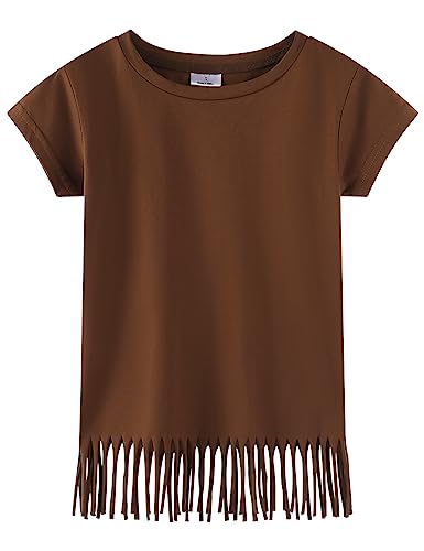 Image of Noomelfish Girls Short Sleeve Fringe T-Shirts Soft Jersey Cotton Tee Tops (3-12 Years)