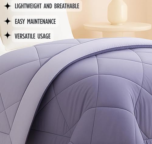 Image of VAS COLLECTIONS Double Size Reversible Comforter 320 GSM (90 x 100 Inches), Soft Microfiber AC Quilt, Thick & Warm All Season Blanket - Lavender