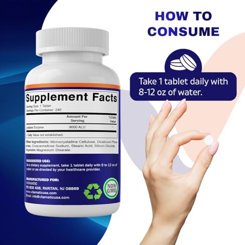 Vitamatic Lactase Enzyme 9000 FCC 240 Tablets - Lactose Intolerance Relief Caplets - Image 5