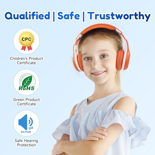 EarFun Bluetooth Kopfhörer Kinder, Lautstärkebegrenzung, Kabel, Orange – Ansicht 2