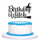 CAVLA Black Glittery Birthday Witch Cake Topper Halloween Witch Cake Topper Halloween Birthday...