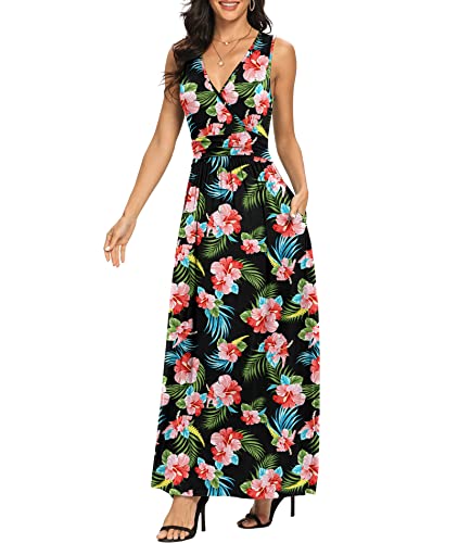 Image of LILBETTER Women Sleeveless Deep V Neck Loose Plain Long Maxi Casual Dress