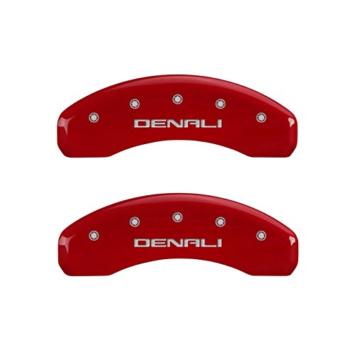 Image of MGP Brake Caliper Covers Compatible with 2015-2020 GMC Yukon (Requires 18 inch+ Wheels) Powder-Coated Finish, 4 PCS Front and Rear - Red, Denali Engraving