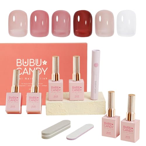 ​BUBU CANDY Nail Polish Set, - 6 Colors Nude Brown Jelly Neutral Soak Off Gel Polish Kit Sheer Transparent Effect Soak Off UV DIY French Nail Art Manicure Gifts for Women