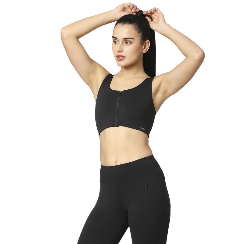 Image of Front Zip Cross Back Gym Sports Bra