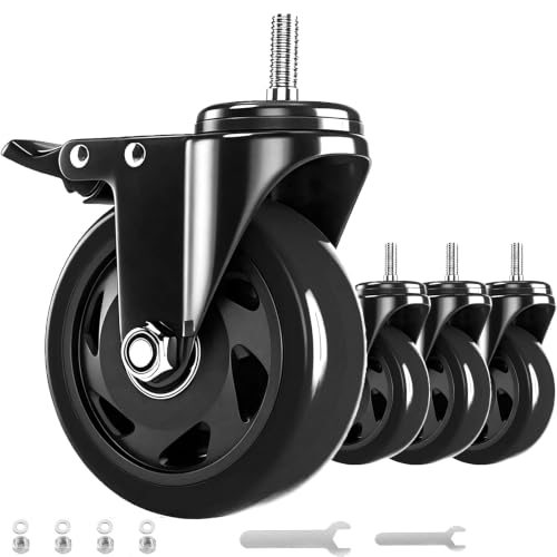 3 Inch Caster Wheels Heavy Duty 3/8"-16x1 Threaded Stem Casters Set of 4