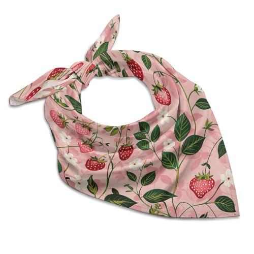 Peach Strawberry Print Silk Scarf Fashion Satin Head Scarf Lightweight Head Scarves for Neck Silk Scarves for Women Men Boho Hair Wrap Sleeping Kerchief Bandanas Pocket Square 18