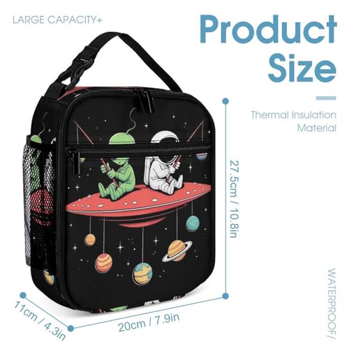 Travel Bookbag Set with Lunch Bags and Cosmetic Bag Alien And Astronaut Space Fishing Trip (2) Backpack with Lunch Box Storage Bag Backpack Bookbag Set4
