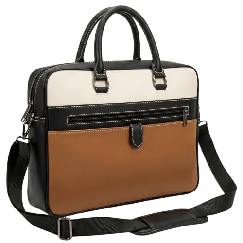 Image of Vegan Leather Laptop Messenger Bag for Men & Women | 15.6 Inch Office Shoulder Bag with Padded Laptop Compartment Multi-Pocket Travel Satchel Adjustable Strap Business Bag | Alls