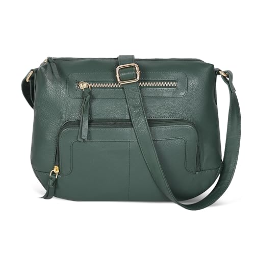 Image of Oak Leathers Women's Crossbody Bag - Genuine Leather Crossover Shoulder Purse With Adjustable Sling Strap - Medium Size