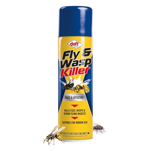 Doff Fly & Wasp Killer Aerosol– 300ml – Permethrin & Tetramethrin Fly & Wasp Spray – Knockdowns Flying Insects - Wasps, Flies, Mosquitoes, Flying Ants & Midges – Indoors Use