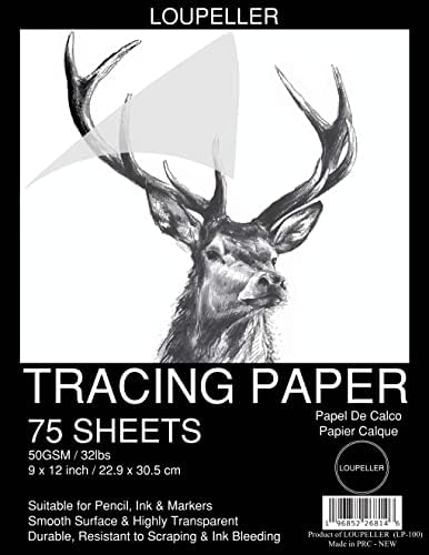 LOUPELLER 9” x 12” Tracing Paper Pad – 75 Sheets of 32lb / 50g – Wrinkle Free Highly Transparent Tracing Paper for Drawing – Works with Pen, Pencil & Marker – for Artists, Architects & Kids