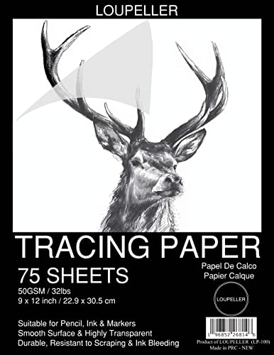 Loupeller 9” X 12” Tracing Paper Pad – 75 Sheets Of 32Lb / 50G – Wrinkle Free Highly Transparent Tracing Paper For Drawing – Works With Pen, Pencil & Marker – For Artists, Architects & Kids #TOP1