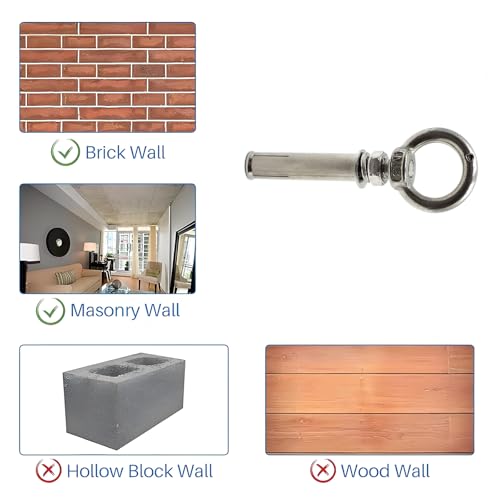 Image of 5 /16 inch x 4-3 /16 inch Expansion Eyebolt Screw Heavy Duty 304 Stainless Steel Shoulder Eye Bolts for Concrete Wall, Brick Anchor, Lifting Ring Fastener 5 Pack