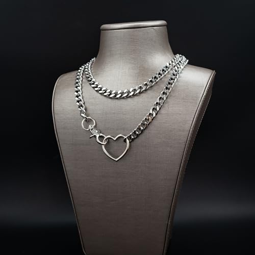 Chunky Gold Choker Necklaces for Women, Long Gold Chain Heart Necklace, 36 Inches Slip Chain Adjustable Lariat Heart Y Necklace for Women and Men, Goth Chunky Heart Necklace Jewlery Gifts3