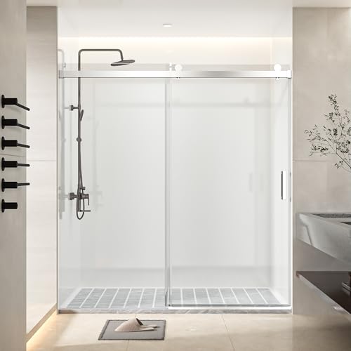 Image of 68-72 inch W x 76 inch H Frameless Sliding Shower Door, Soft-Close Bathroom Shower Glass Doors with 3 /8 inch (10mm) SGCC Tempered Glass and Stainless Steel Handle, Reversible Installation, Chrome