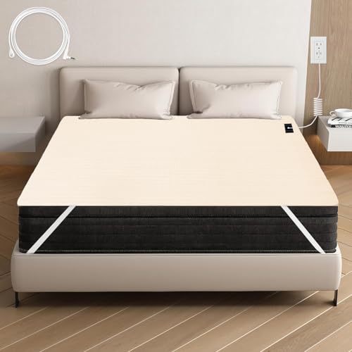 Drap de mise à la terre pour grand lit avec cordon de 4,6 m en fibre d'argent bio pour l'équilibre de tout le corps et le bien-être (beige, 153 x 203 cm)