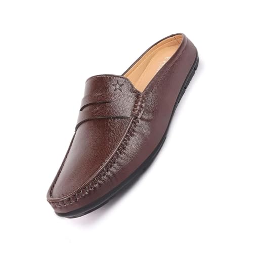 Image of FAUSTO Mens Formal Penny Loafer-Style Back Open Shoes | Casual Embossed Mule Design for Work, Party & Everyday Style | Soft Cushioned Insole