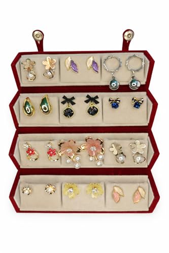 Image of Korean Designer Stud Earrings Set of 12 with Folding Jewelry Box| Traditional & modern korean earing set for women& girls