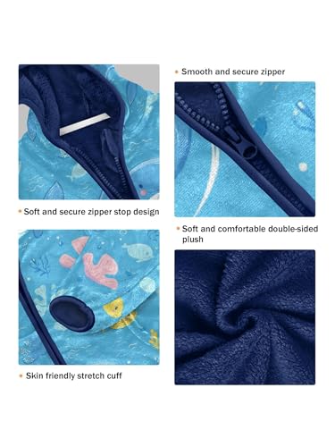 Blue Ocean Whale Fish Girls Fleece Jacket Girls Fall Jacket Boys Coats Zip Up Hoodie Children Outerwear 2-10T3